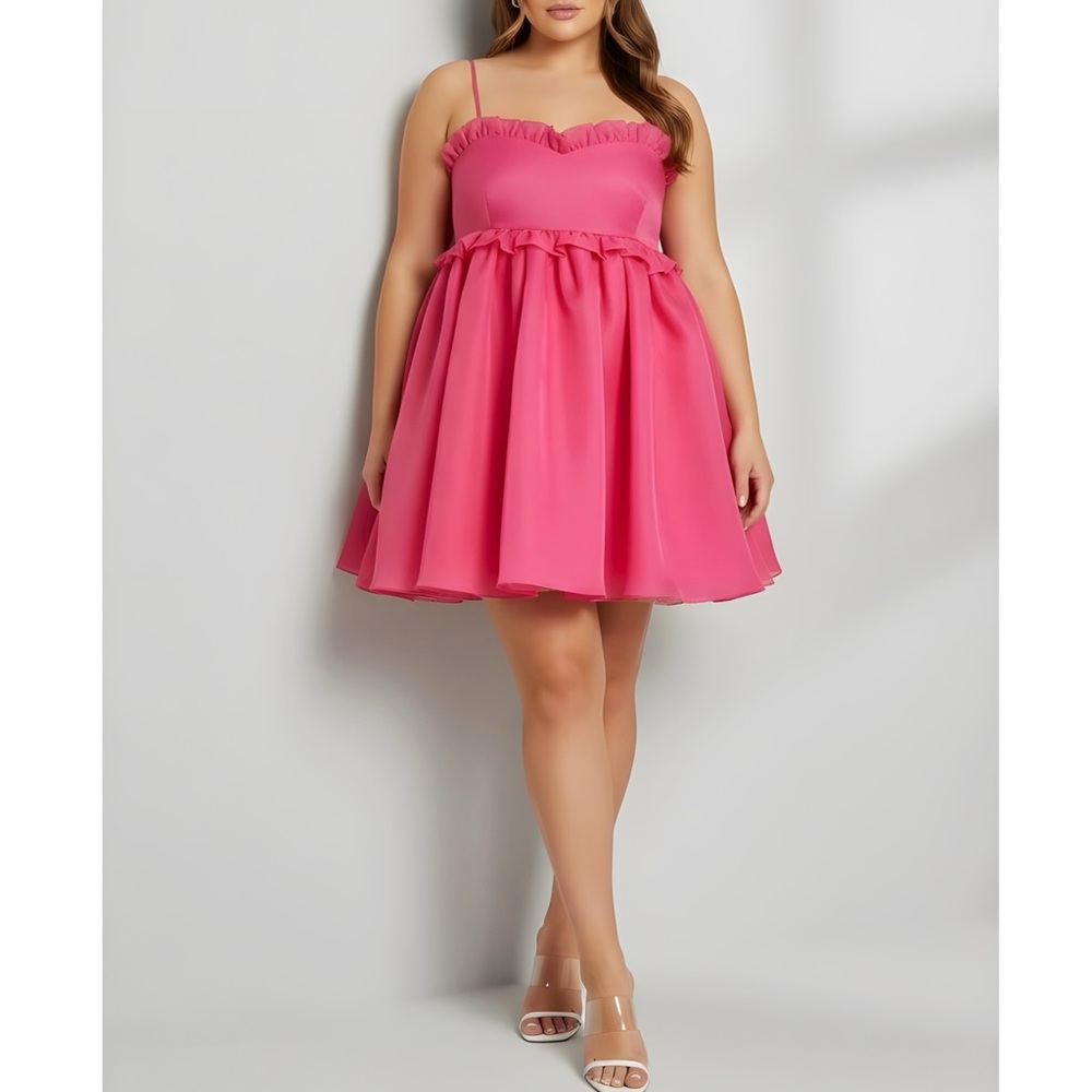 SELKIE The Rosebud Ruffled Organza Mini Dress, Cali Pink, 2X - Picture 2 of 12